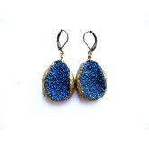 Deep Blue Druzy Earrings, 